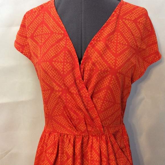 Gap Dress 6 Orange Surplice Wrap Neck Pockets Thin - Picture 5 of 8